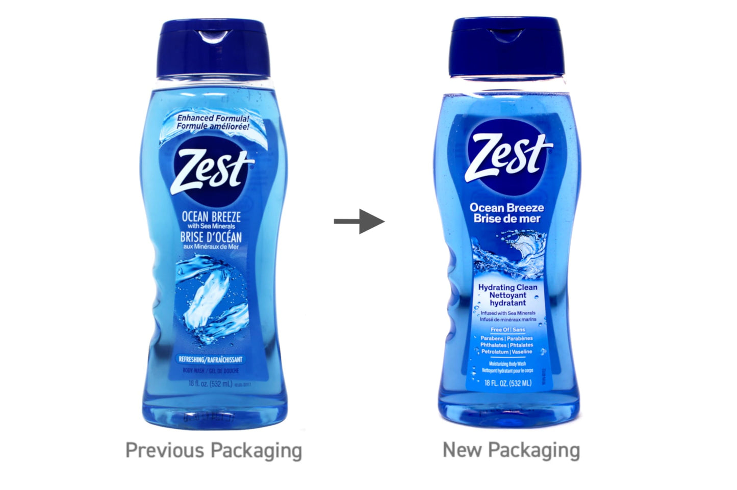 Zest Body Wash Ocean Breeze with Sea Minerals Refresh 18 Ounce (Pack of 2)