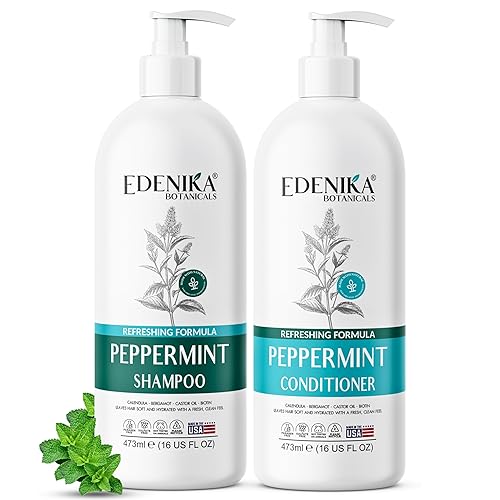 Peppermint Shampoo and Conditioner with Castor Oil & Biotin, Soothes Dry, Itchy Scalp, Strengthens Hair, Reduces Thinning & Hair Loss, Promotes