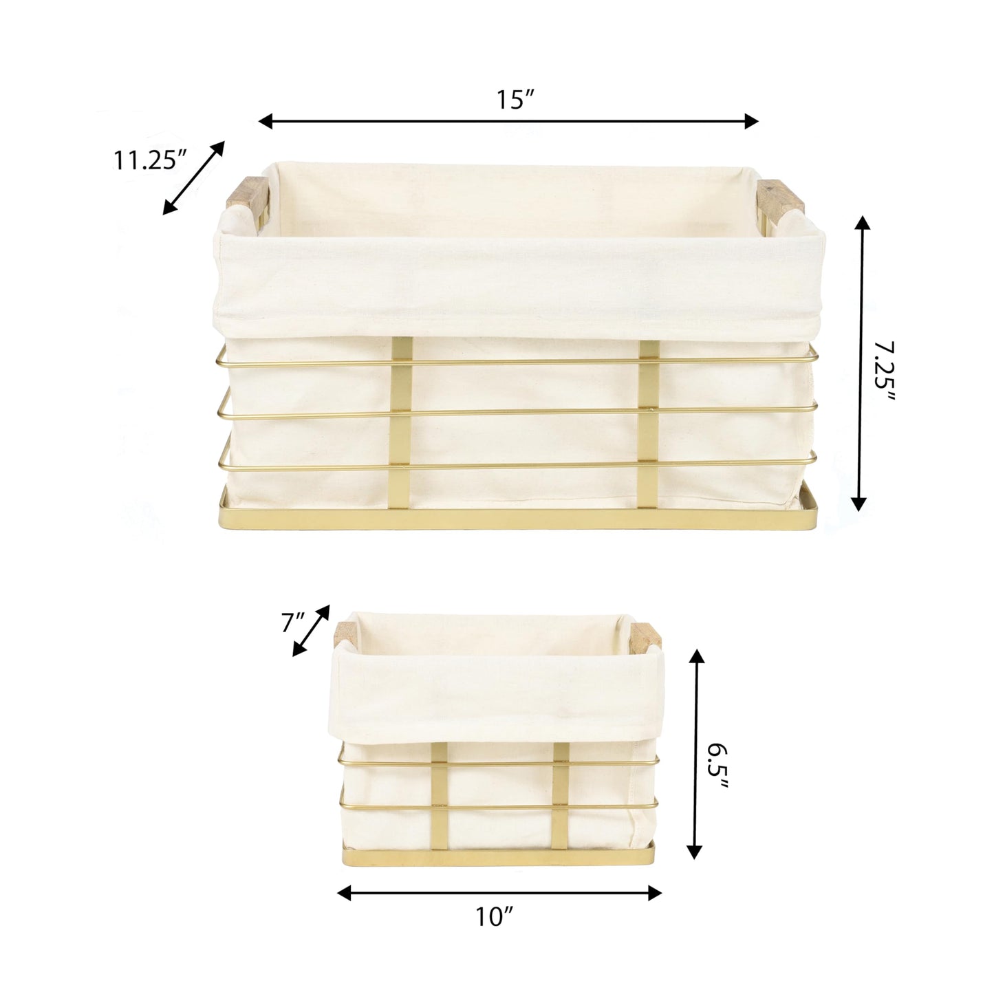 happimess BSK3002D-3SET Callan Vintage Industrial Wire Metal Nesting Storage Baskets with Wood Handles and Fabric Liner for Shelves, Cabinets…