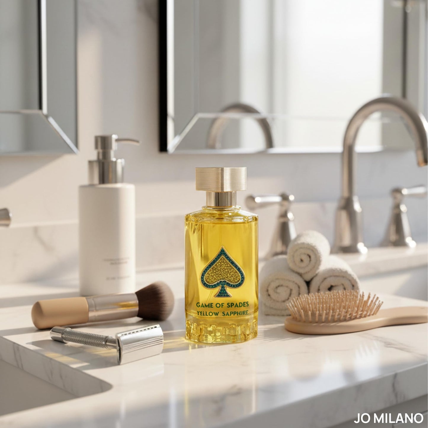 Jo Milano Game of Spades Yellow Sapphire Parfum Spray | 3.4 oz (100ml) | Amber, Sweet, Musky, Rose, Oud, Floral Scent | Long Lasting Fragrance for Men