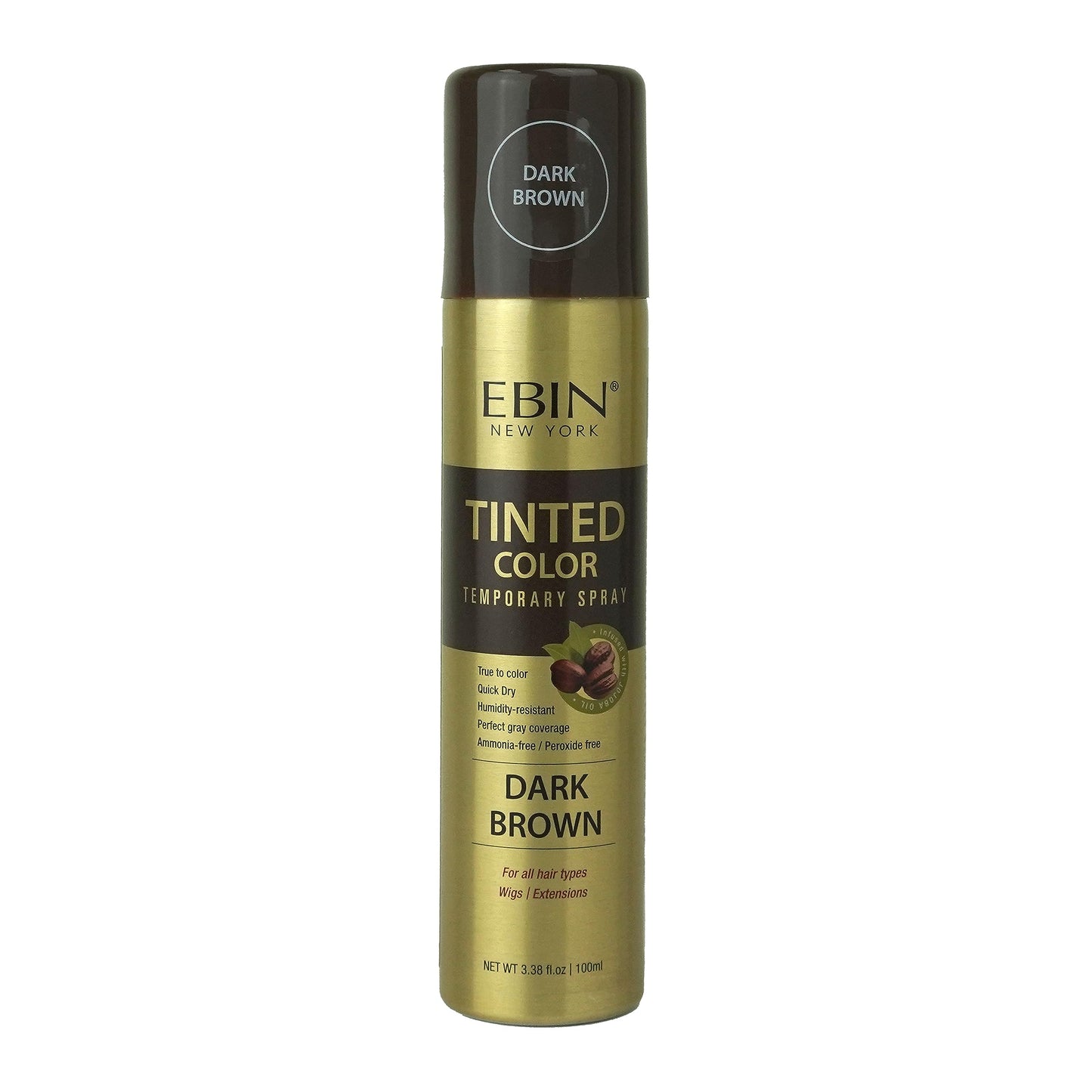 Tinted Color Temporary Root Touch Up Hair Spray 3.38oz /Dark Brown - Perfect Gray Coverage, Quick Dry, Humidity-Resistant, Infused With Jojoba Oil