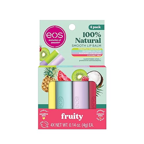 eos 100% Natural Lip Balms- Coconut Milk, Pineapple Passionfruit, Watermelon Frosé & Raspberry Kiwi Splash, All-Day Moisture Lip Care, 0.14 oz, 4-Pack