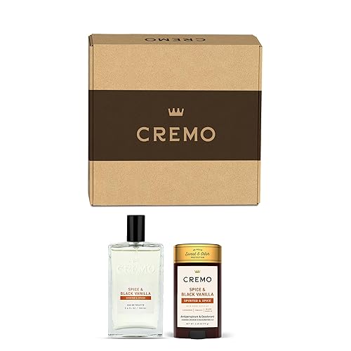 Cremo Men's Cologne Gift Set, Spice & Black Vanilla - Cremo Cologne & Antiperspirant Deodorant for men