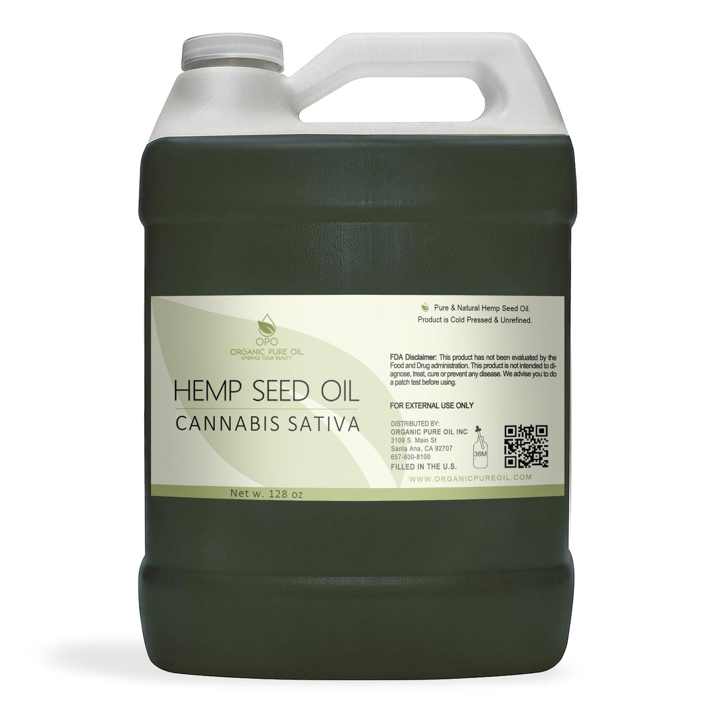 Hemp Seed Oil - Pure, Unrefined, Cold Pressed, All-Natural Non-GMO, Extra Virgin, Undiluted, Carrier Oil - Bulk 128 oz / 1 Gallon - Tinctures, Blends