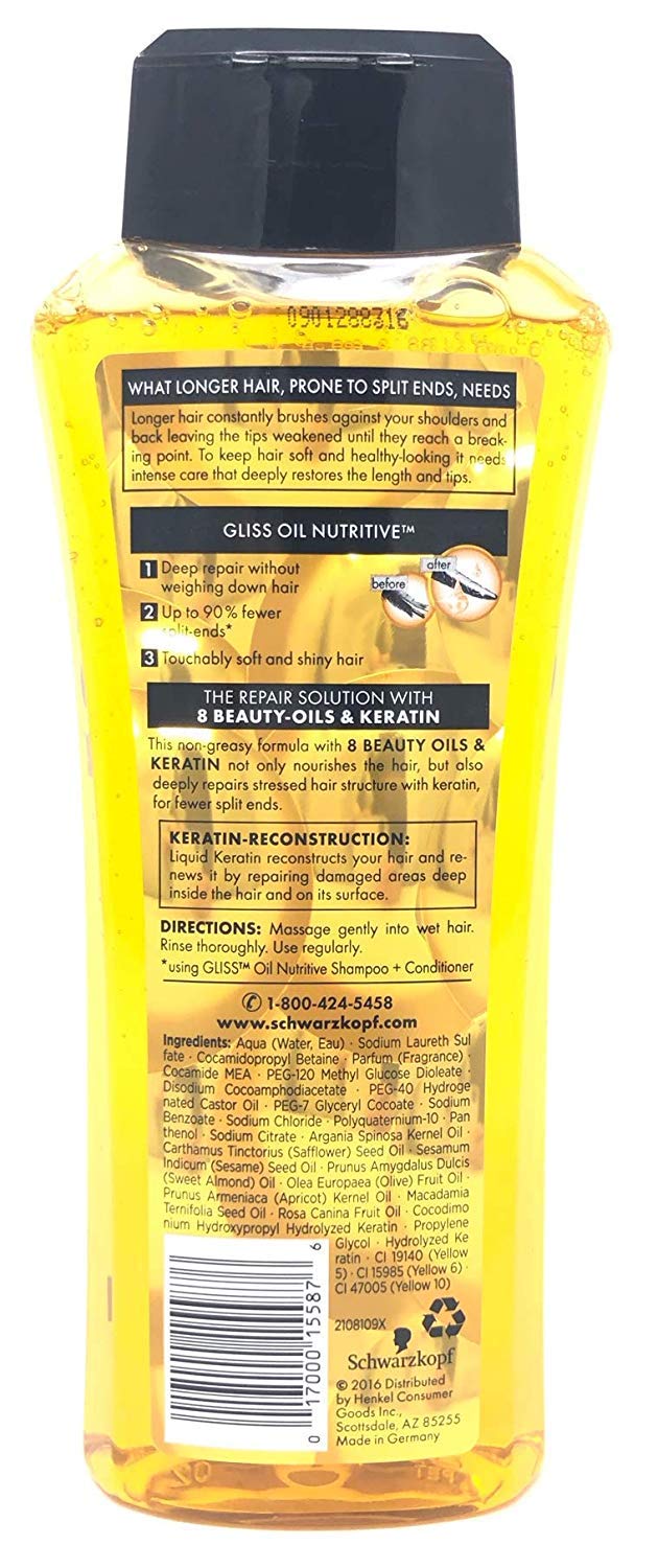 Gliss Hair Repair - Oil Nutritive for Hair Prone to Split Ends - Shampoo & Conditioner Set - Net Wt. 13.6 FL OZ (400 mL) Per Bottle - One Set
