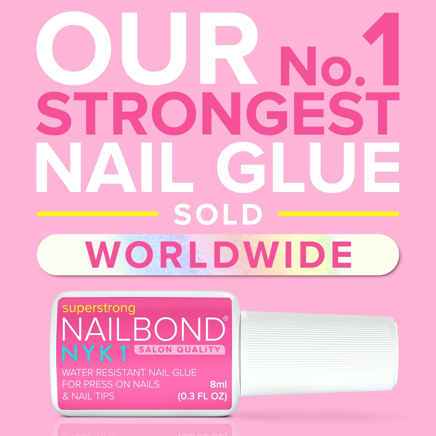 Super Strong Nail Glue for Press On Nails, Nail Tips & Acrylic Nails (8ml) NYK1 NailBond Brush On Glue for Press Ons, Tips & Acrylics - Long Lasting Beauty and Personal Care NYK1