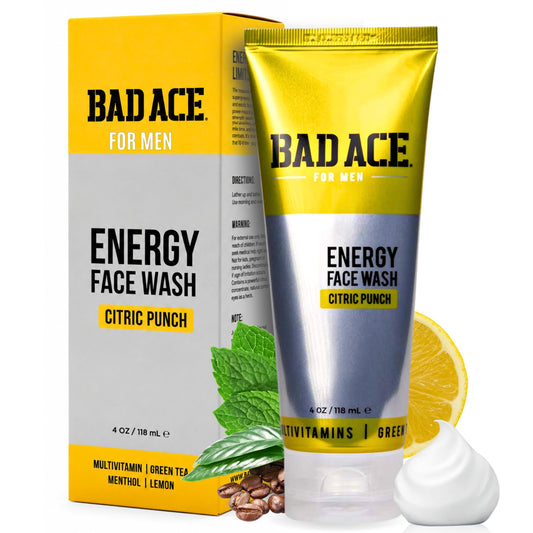 BAD ACE Energy Daily Face Wash | Korean Skin Care Formula Mens Face Wash for Dry Skin, Sensitive, Acne-Prone | Facial Cleanser for Men with Vitamins