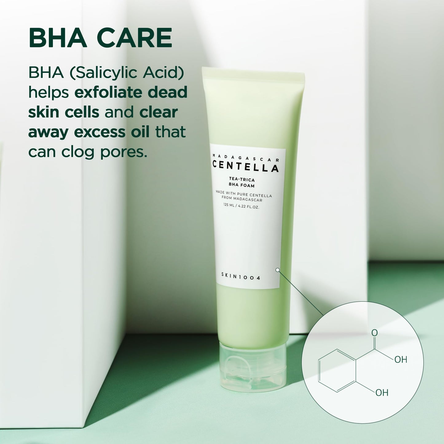 SKIN1004 Tea-Trica BHA Foam, Makeup Remover with Centella Asiatica & Tea Tree, Korean Face Cleanser for Oil & Sebum Balance, Cleansing Foam Beauty and Personal Care SKIN1004