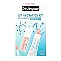Neutrogena Hydro Boost Lip Hydration Kit with Light Pink Tinted Lip Oil and Clear Overnight Lip Sleeping Mask, Both with Hyaluronic Acid Designed