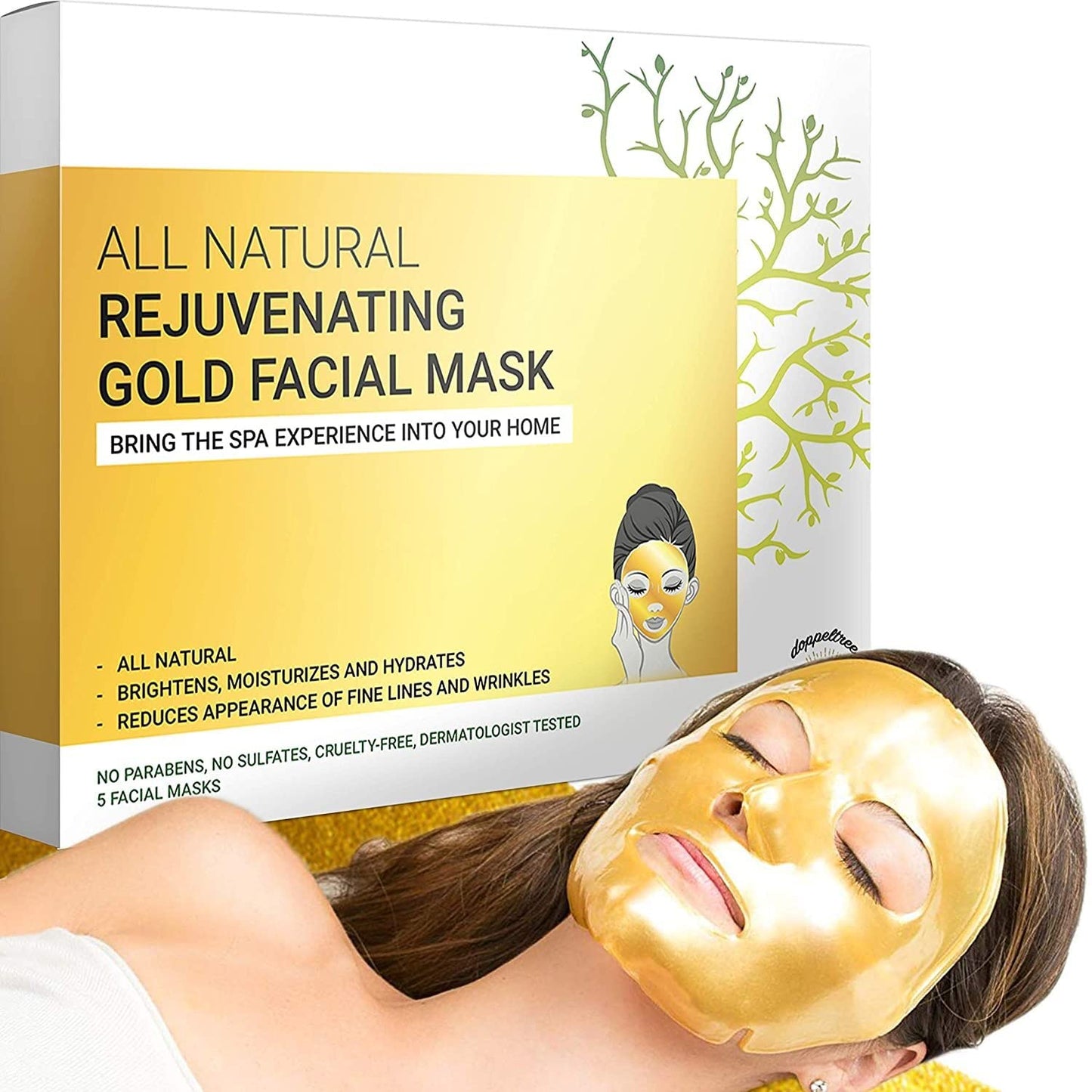 Doppeltree Gold Facial Mask - Premium Hydrogel Sheet Face Masks for Skin Care & Beauty, Hydrating & Anti Aging - Facemask with Collagen, Hyaluronic