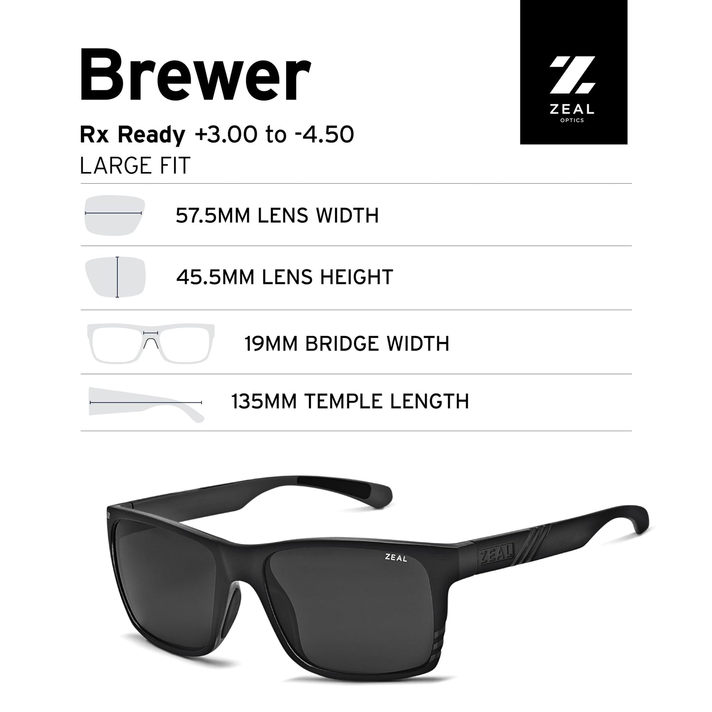 Zeal Optics Brewer | Plant-Based Polarized Sunglasses for Men & Women - Matte Black/Polarized Dark Grey Lens