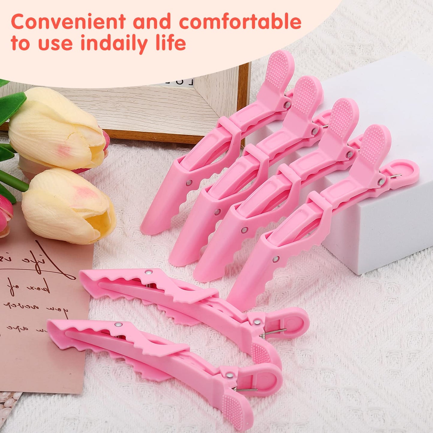 Kipeber 30 Pcs Plastic Alligator Hair Clips, Pink Hair Clips for Styling Sectioning, Professional Hair Styling Clips for Women with Wide Teeth