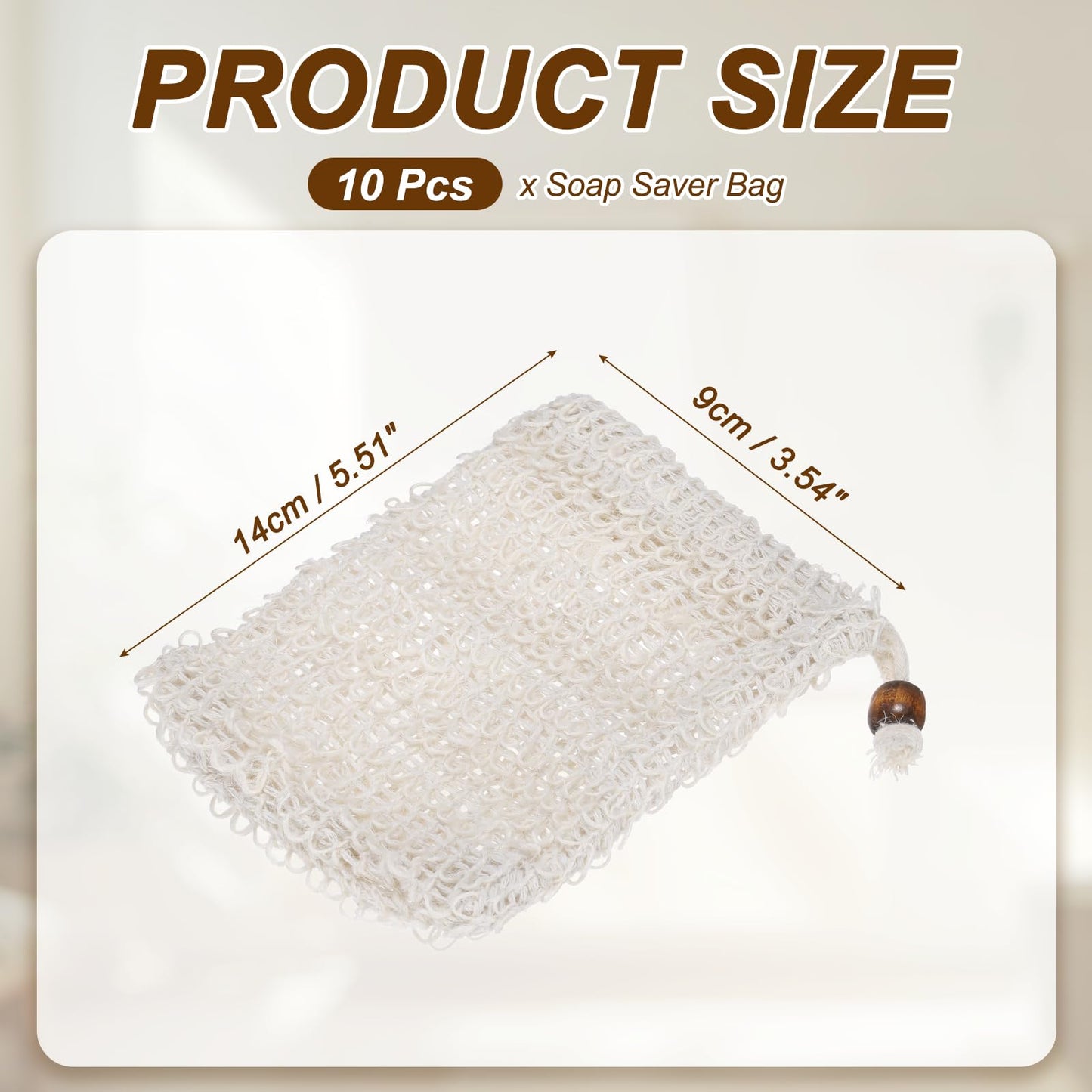 uxcell 10 Pcs Soap Saver Bag, 5.5"x3.5" Mesh Soap Bag with Drawstring Light Brown Wooden Bead Cotton Scrubber Pouch Exfoliating Net for Body Shower Beauty and Personal Care uxcell
