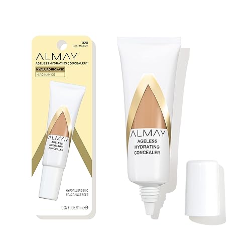 Almay Anti-Aging Concealer, Face Makeup with Hyaluronic Acid, Niacinamide, Vitamin C & E, Hypoallergenic, -Fragrance Free, 020 Light Medium, 0.37 Fl