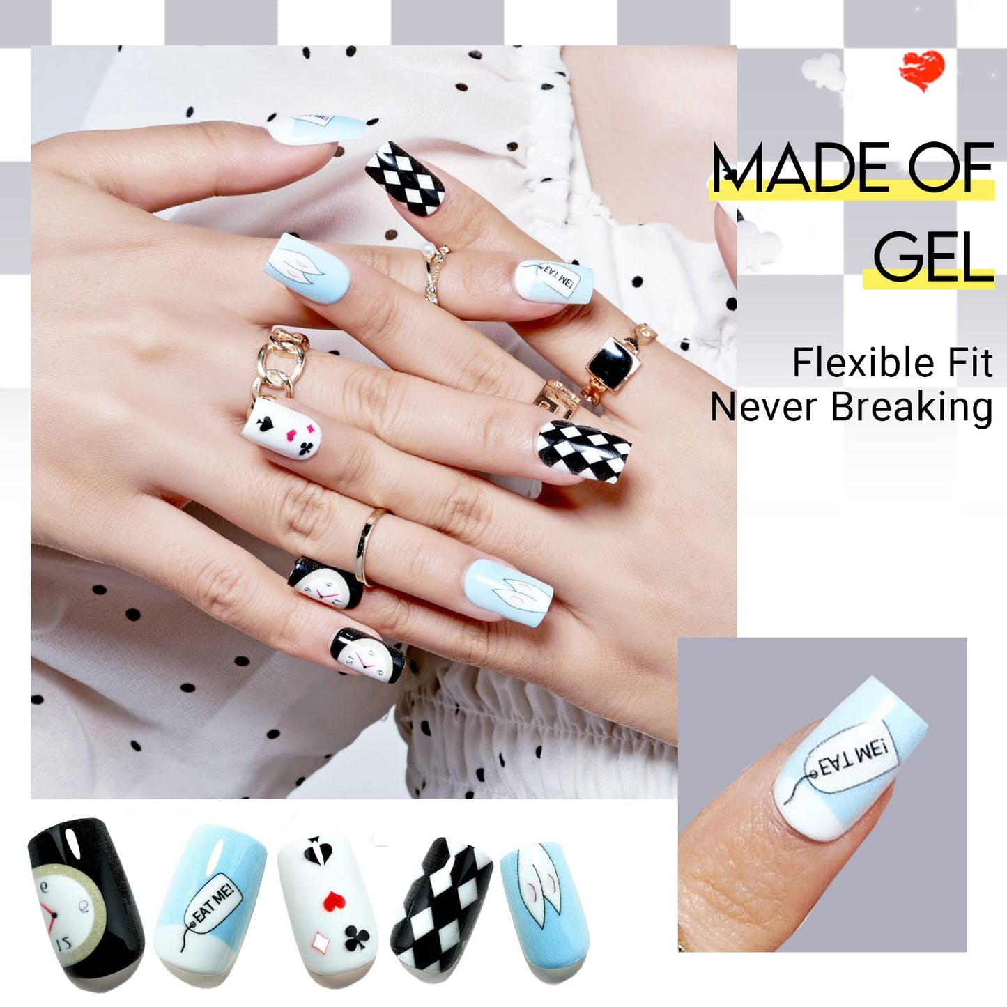 GLAMERMAID Dark Blue White Ombre Press on Nails Medium Square, Oil Painting Glossy Gel Stick on Fake Nals Short Square, Neutral Glue 0n Nails Kit