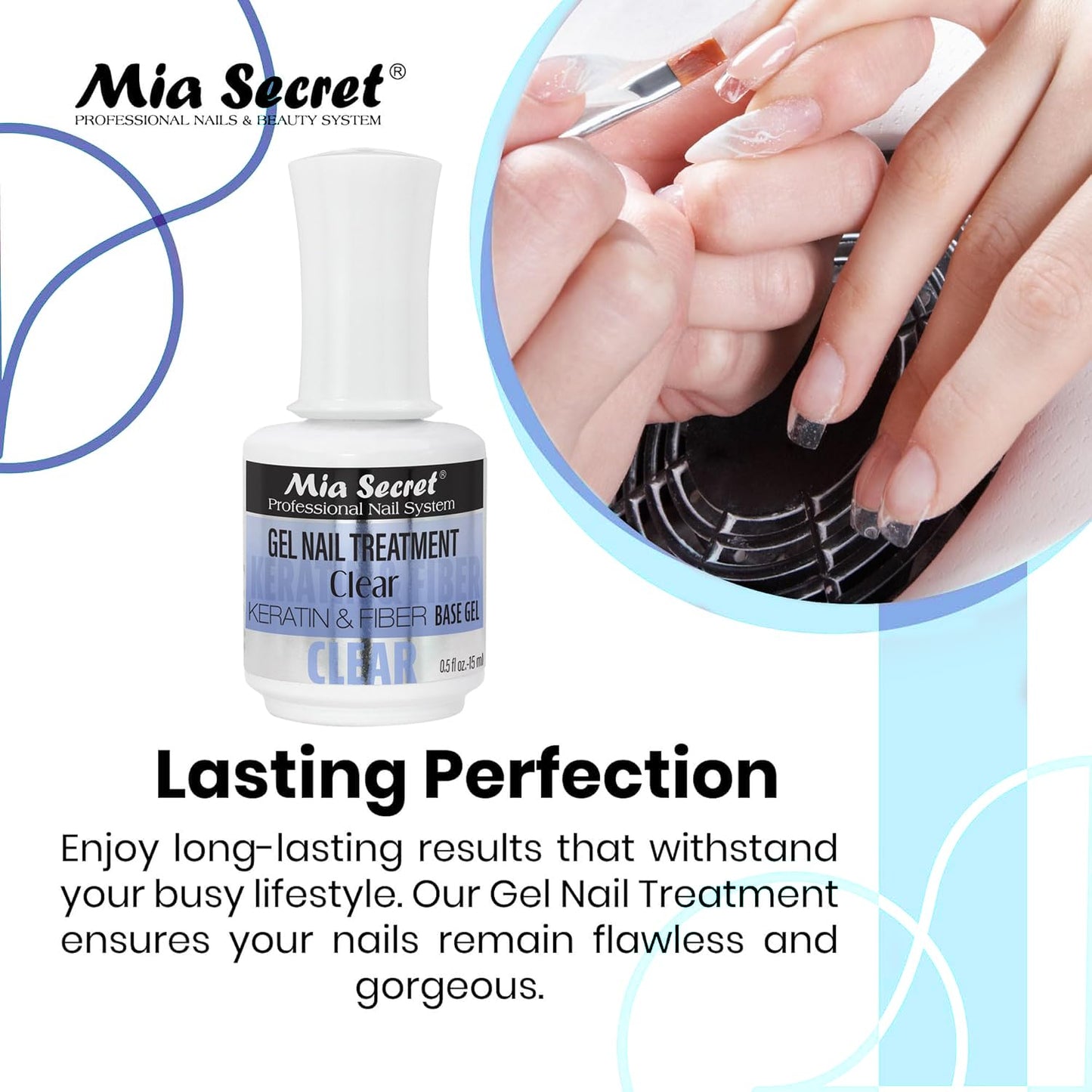 Mia Secret Gel Nail Treatment CLEAR KERATIN Base & Top Gel 15ml - Nail Repair and Strengthening for Nails (Clear)