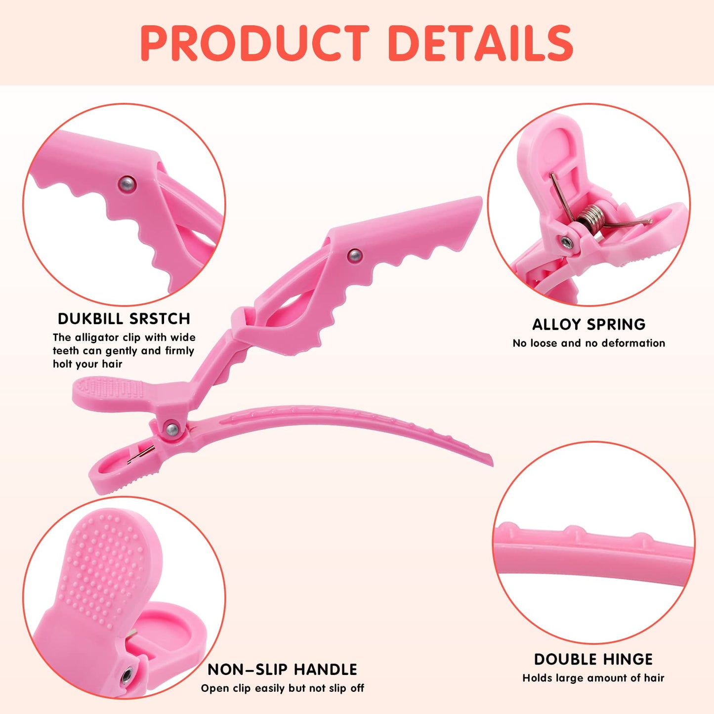 Kipeber 30 Pcs Plastic Alligator Hair Clips, Pink Hair Clips for Styling Sectioning, Professional Hair Styling Clips for Women with Wide Teeth