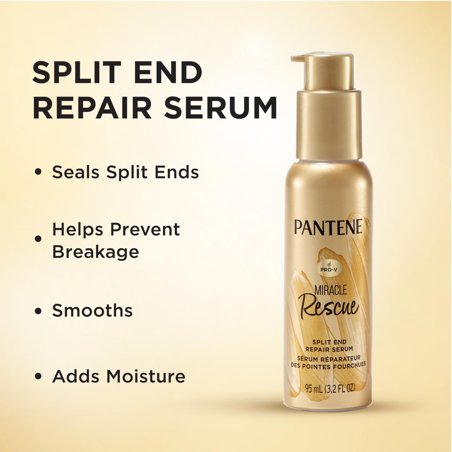 Pantene Hair Serum, Split Ends Hair Treatment, Hair Serum for Frizzy and Damaged Hair, Miracle Rescue, 3.2 oz