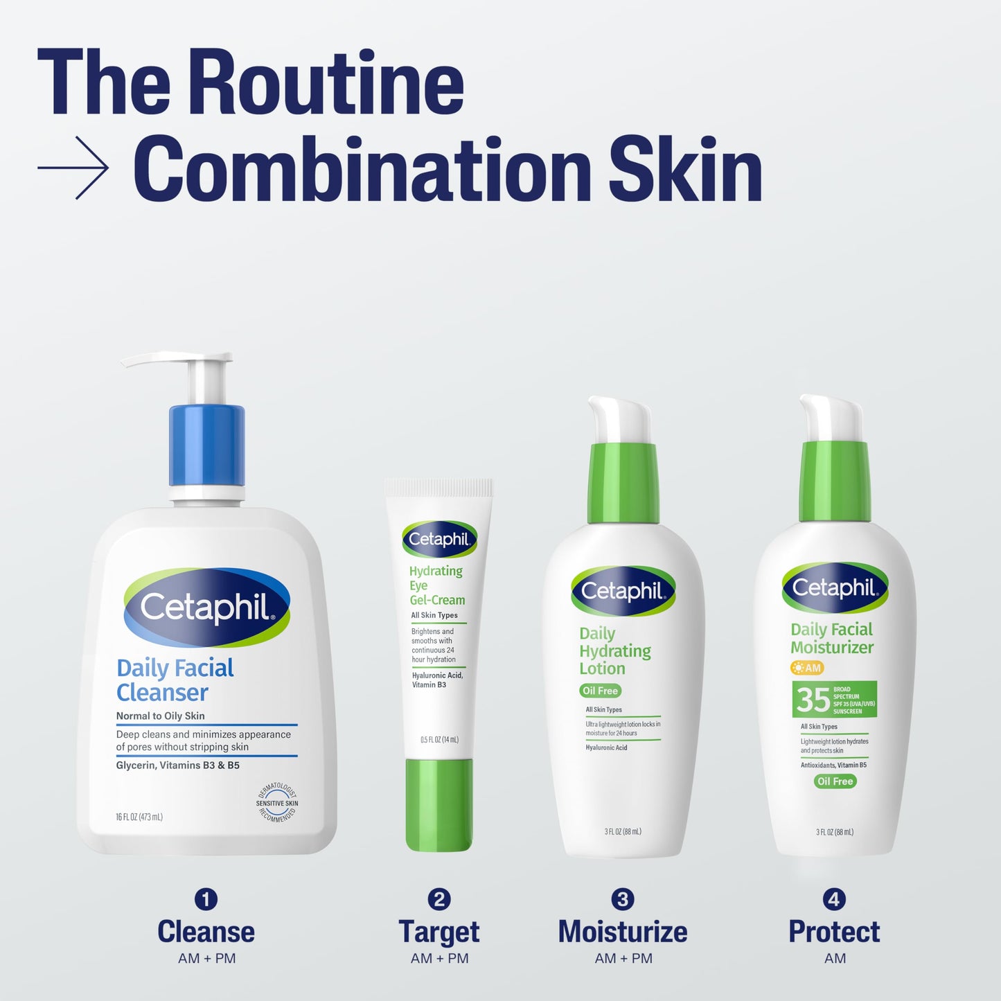 Cetaphil Daily Hydrating Lotion for Face, With Hyaluronic Acid, 3 fl oz, Lasting 24 Hour Hydration, for Combination Skin, No Added Fragrance