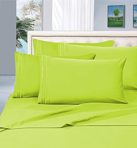 CELINE LINEN Wrinkle and Fade Resistant 1800 Premier Luxurious 3-Piece Bed Sheet Set, Deep Pocket up to 16 inch, Twin Lime