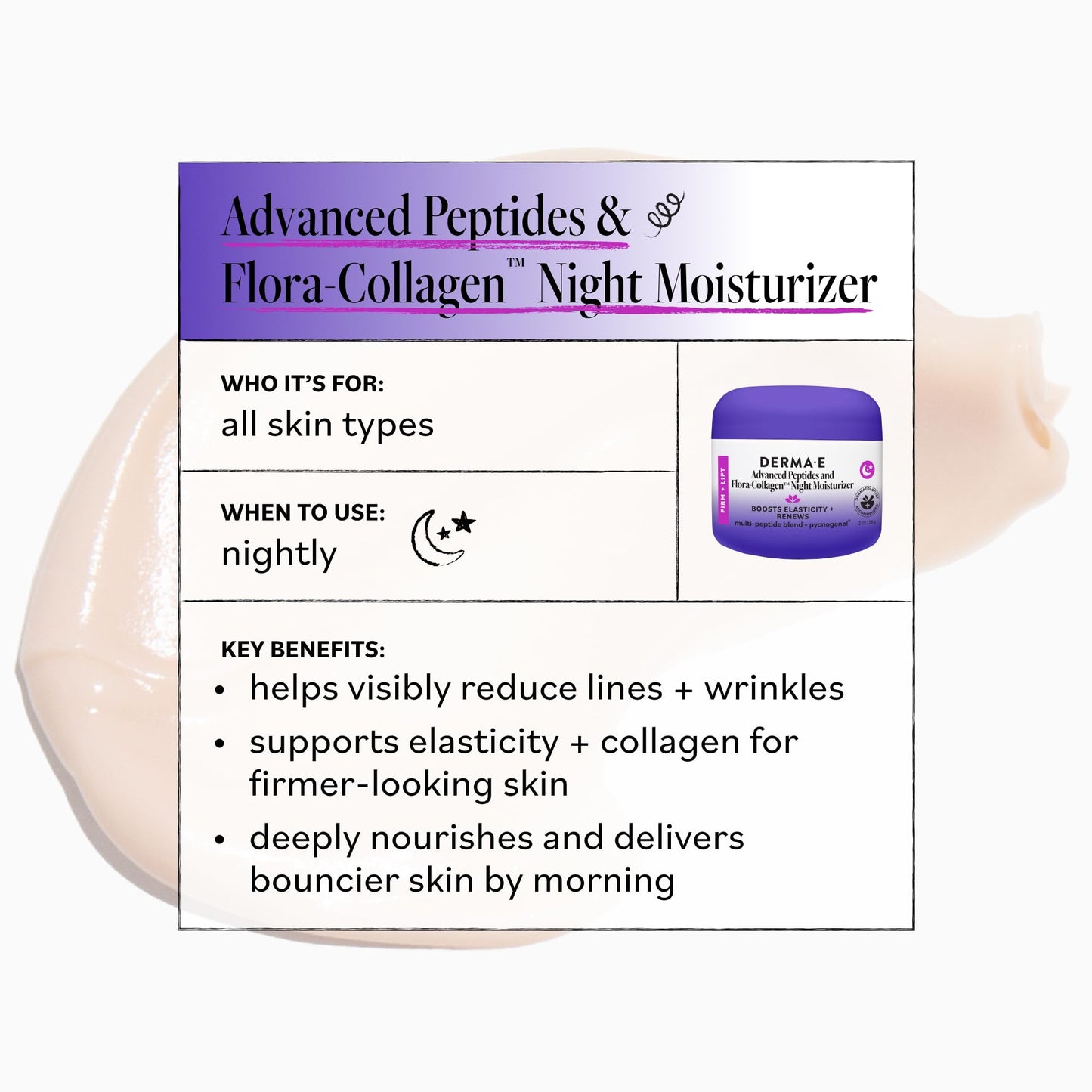 Derma-E Advanced Peptides and Flora-Collagen Night Moisturizer Unisex Moisturizer 2 oz