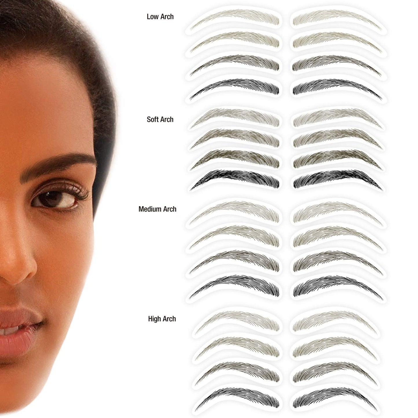Godefroy MyBrows Long Lasting Eyebrow Transfers, Medium Arch, Natural Black, 12-Pairs of Brows