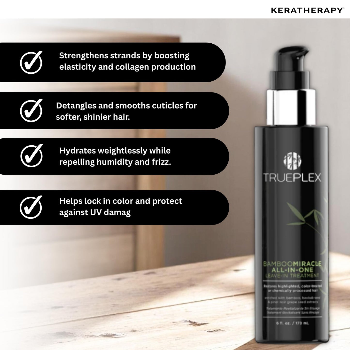 KERATHERAPY Trueplex Bamboo Miracle All-In-One Conditioning Treatment, 6 oz., 178 ml - Vegan Leave in Hair Strengthener with Baobab, Grape Seeds