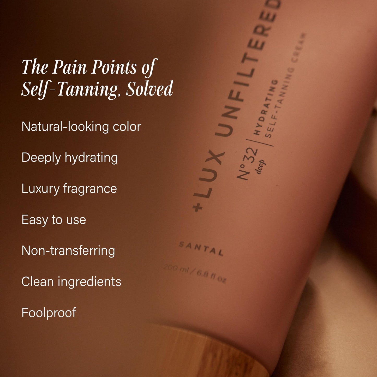+ Lux Unfiltered N°32 Deep Gradual Self Tanner, Hydrating Self Tanning Lotion with Shea Butter & Squalane - Non-Sticky, No Transfer, Natural-Looking