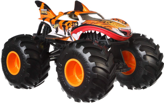 Hot Wheels Monster Trucks Tiger Shark die-cast 1:24 scale vehicle with Giant Wheels for kids age 3 to 8 years old great gift toy trucks large scales