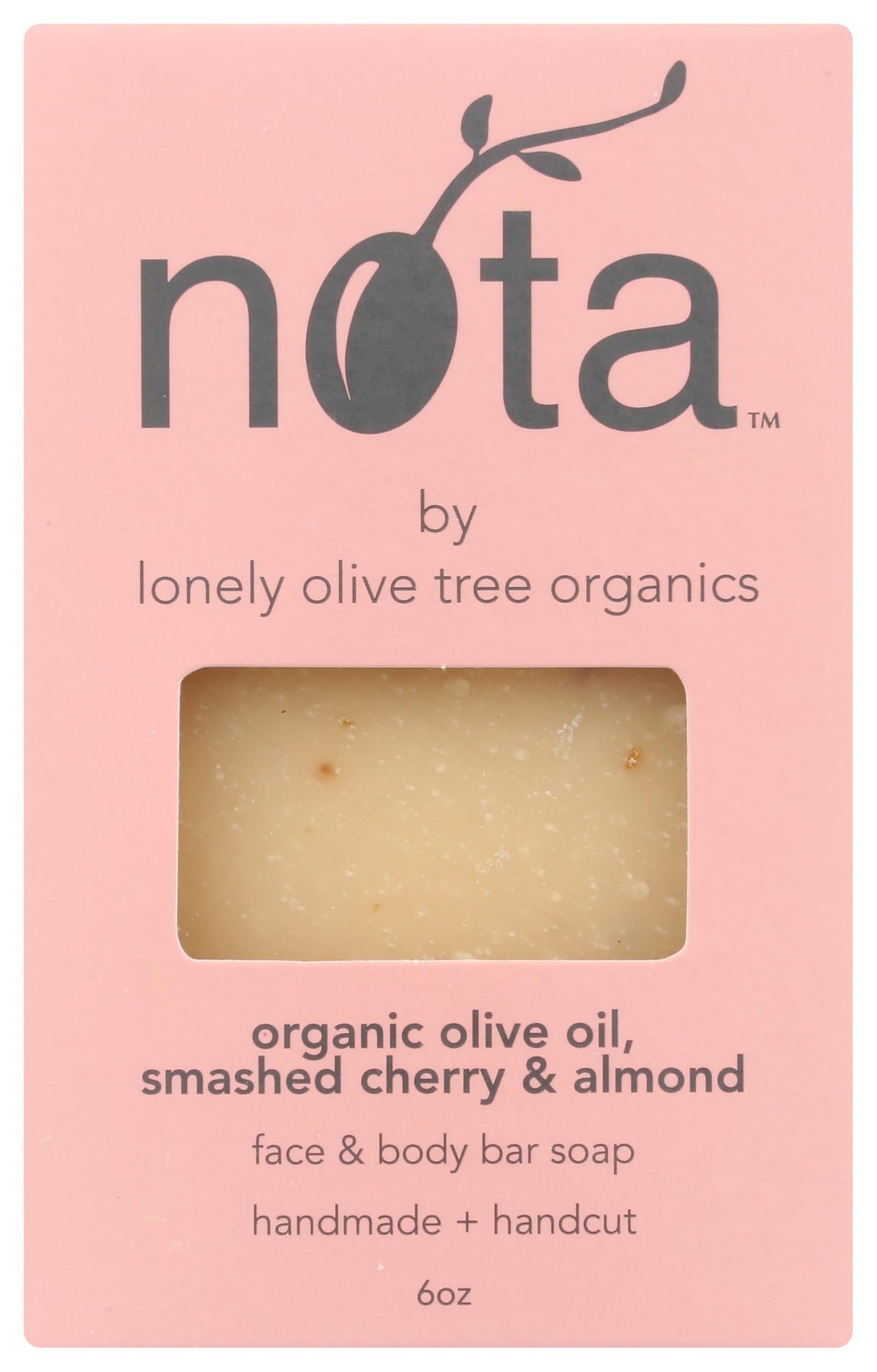 Nota Face & Body Bar Soap, Organic Olive Oil, Smashed Cherry & Almond, 6 Ounce (Pack of 1)