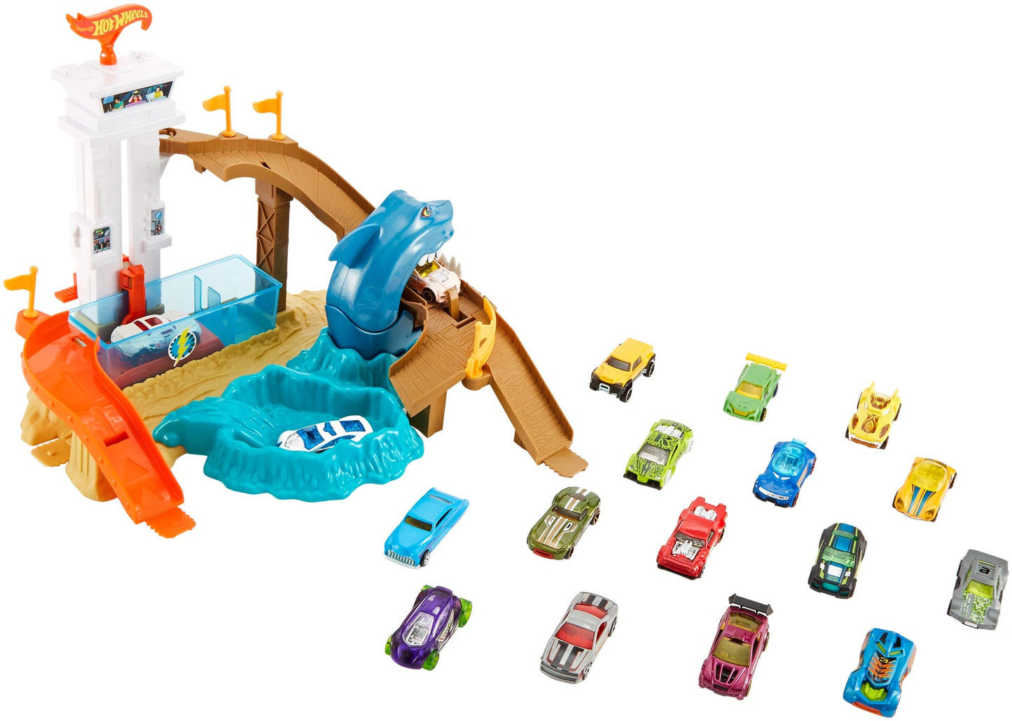 Hot Wheels Color Shifters Sharkport Showdown Playset with 18 Cars
