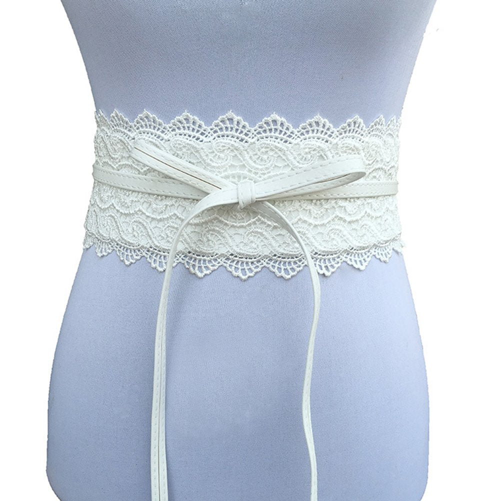 OULII Lace Waist Belt for Women Boho Bowknot Corset Belt Adjustable Lace Band for Dresses and Casual Wear