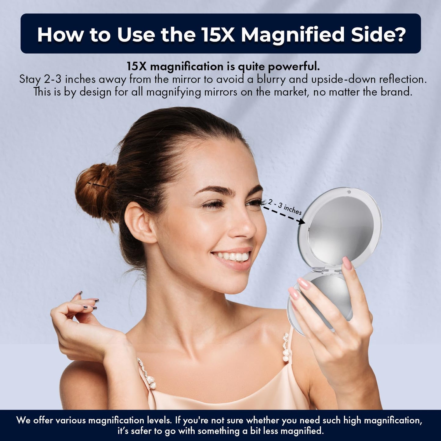 MIRRORVANA Small Compact 15X Magnifying Travel Makeup Mirror - Lightweight, Handheld, and Foldable Design - Mini Pocket-Sized Magnified Mirror