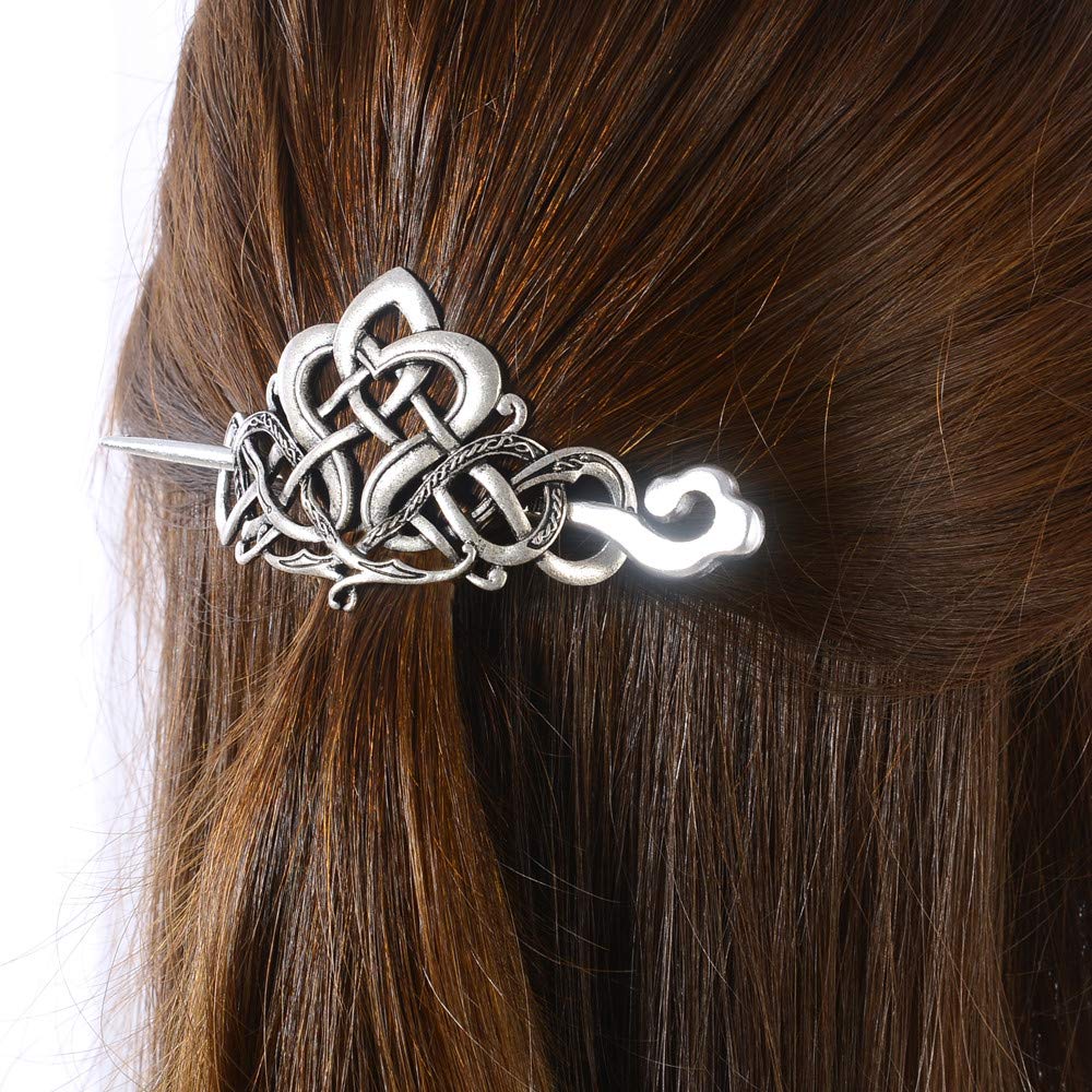 Viking Celtic Hair Clips Hairpins- Viking Hair Accessories Celtic Knot Hair Pins Antique Silver Hair Sticks Irish Hair Decor Accessories for Long Hair