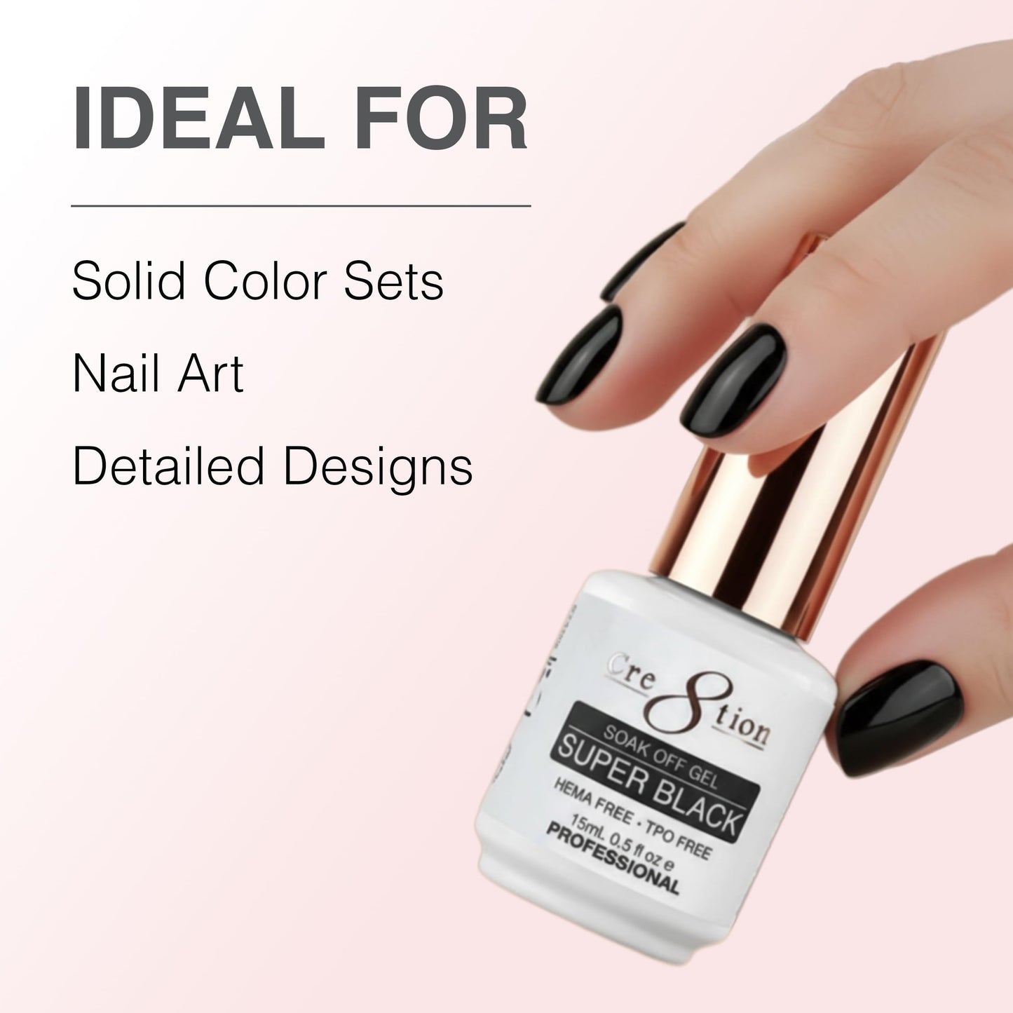 Cre8tion Super Black Soak Off Gel Polish, Ultra Opaque Jet Black for Solid Sets & Nail Art, UV LED Cure, HEMA-Free, TPO-Free, 0.3 oz Beauty & Personal Care Cre8tion