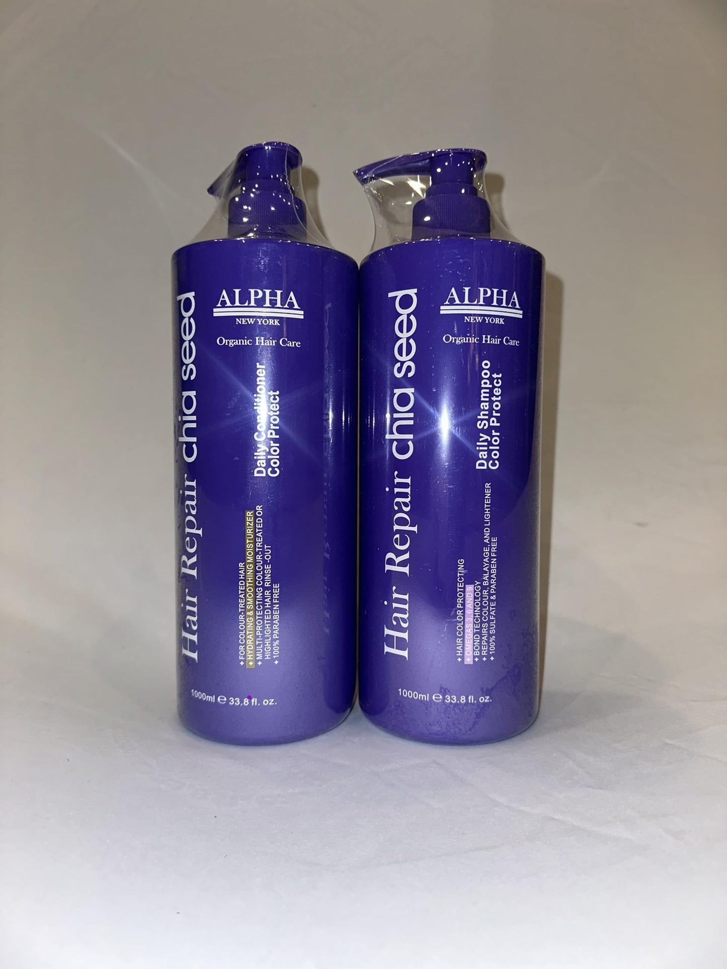 Alpha New York Purple Shampoo and Conditioner Set, Color Protect with Chia Seed, 1000ml
