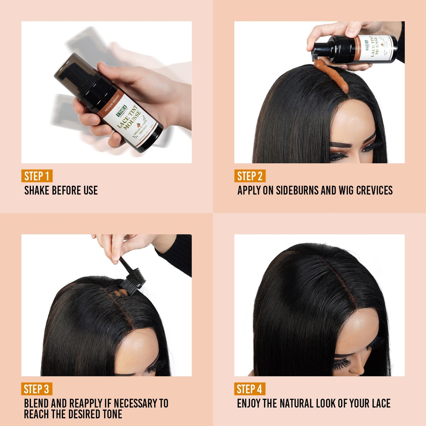 STAR CARE 1 THE 4 Cosmetics Argan & Olive Infused Lace Tint Mousse 3.38oz/ 100ml Concealer Tinted Mousse for Lace Wigs Hair Wigs Perfect Match Your