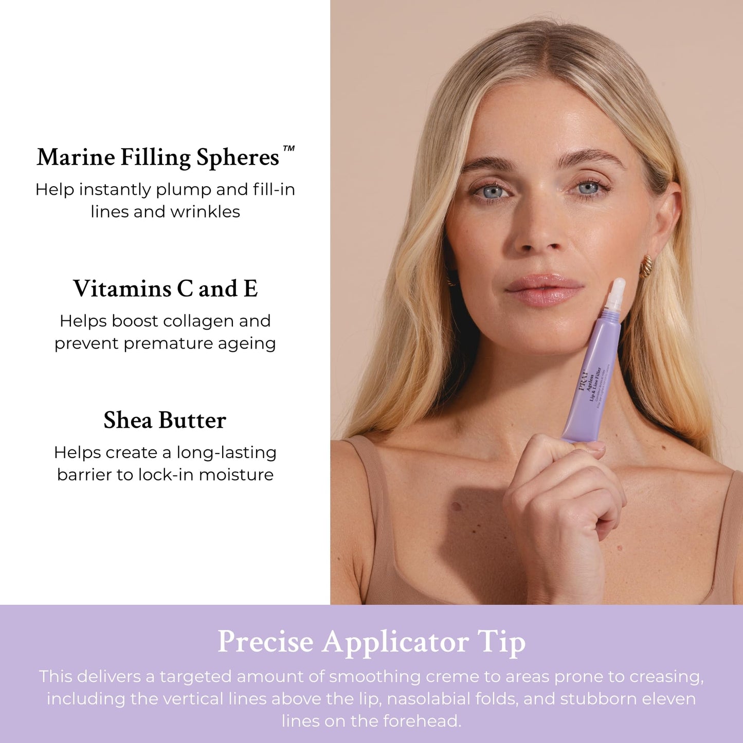 PRAI Beauty Ageless Lip and Line Filler | Serum that Plumps, Smooths, & Fills In Lines | Moisturizing with Vitamins C & E to Boost Collagen (0.26oz)