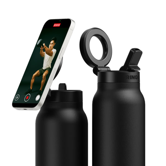 Ringo PRO Water Bottle with Magnetic Phone Mount & Sip Straw Lid - Insulated Stainless Steel Bottle for Workouts, Content Creation, Navigation