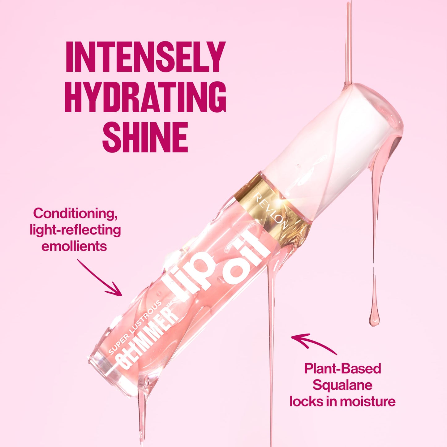 REVLON Super Lustrous Glimmer Lip Oil, Moisturizing & Tinted, Shiny Finish, Made with Plant-Based Squalane, 004 Gone Rose, 0.13 fl oz
