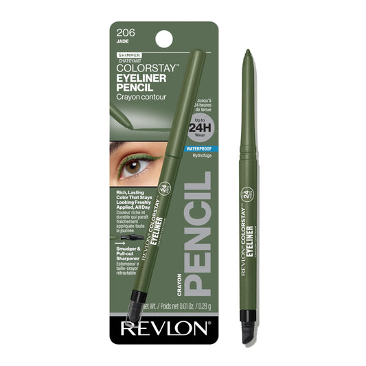 Revlon ColorStay Pencil Waterproof Eyeliner, Smudge-Proof, Eye Makeup with Built-In Sharpener, Stocking Stuffer for Women, 206 Jade, 0.01 oz