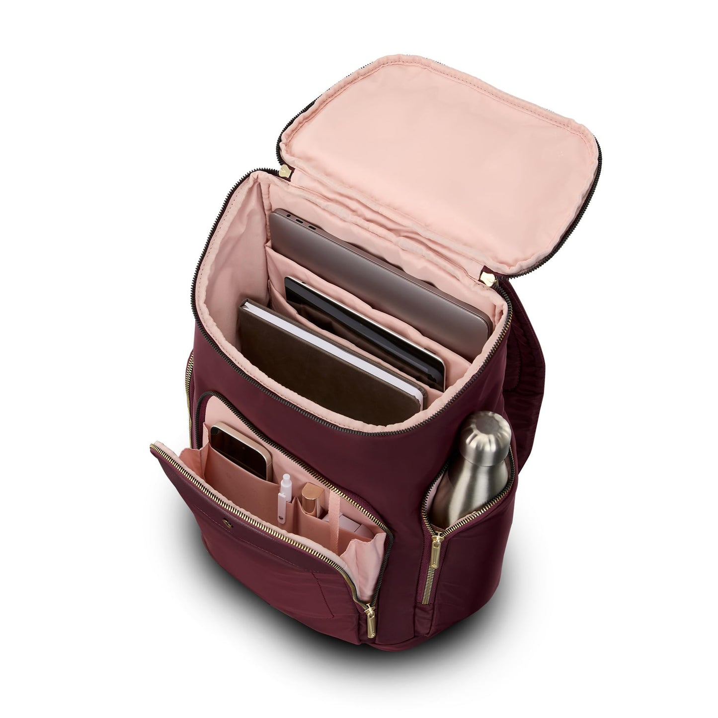 Samsonite Mobile Solutions 2 Deluxe Backpack, Laptop & Tablet Backpack with Padded Compartments, Front Zippered Pocket with Organizer, Water Bottle Pockets, StackIt™ Strap, Work & Travel Bag - Merlot