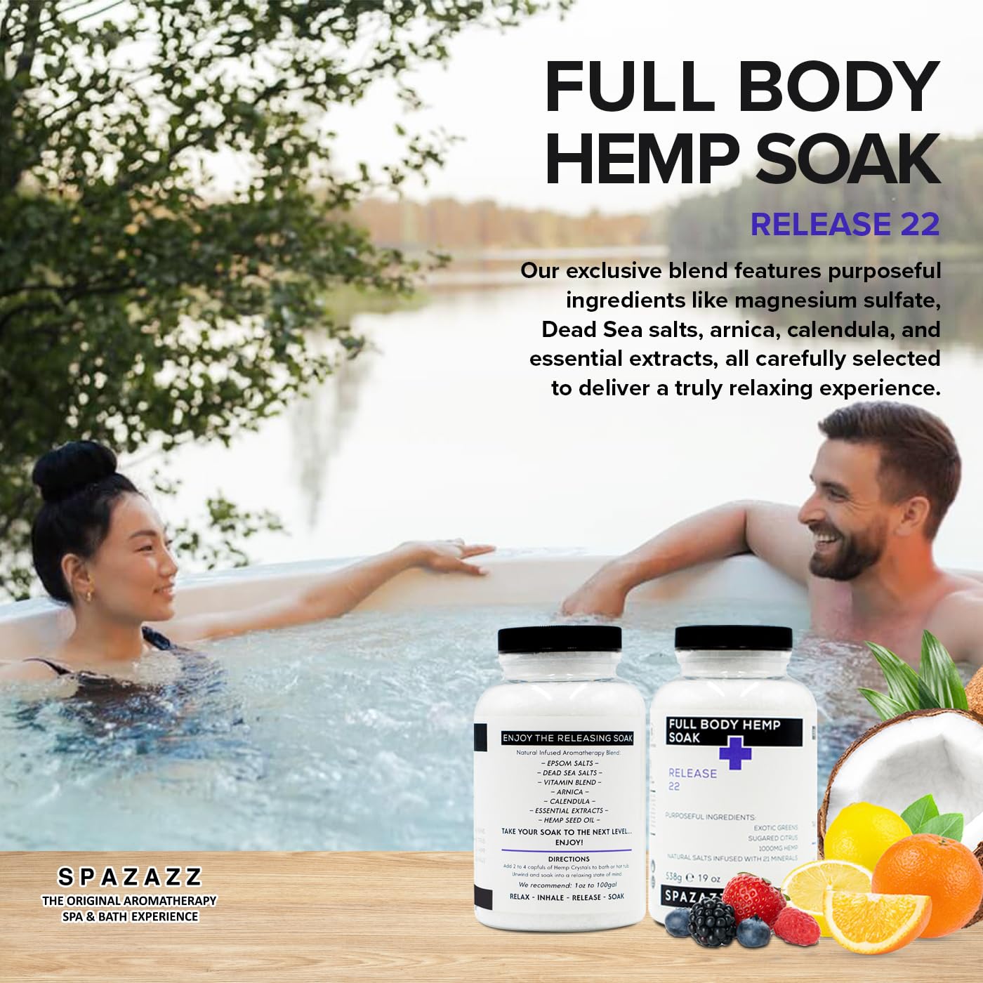 Spazazz Full Body Hemp Soak - 1000mg Hemp - Spa Hot Tub & Bath Aromatherapy Bath Salt Crystals - 538g/19oz (Release 22) Beauty and Personal Care Spazazz