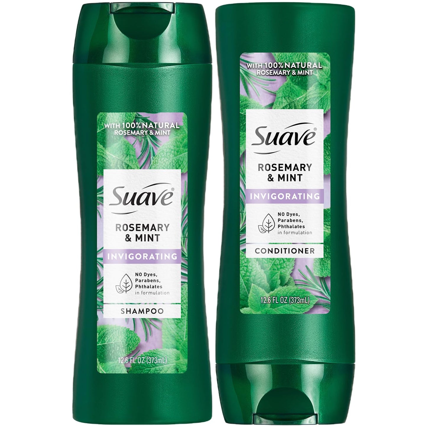 Suave Shampoo and Conditioner, Rosemary & Mint - Invigorating Formula with 100% Natural Essential Oils, 12.6 Oz Ea