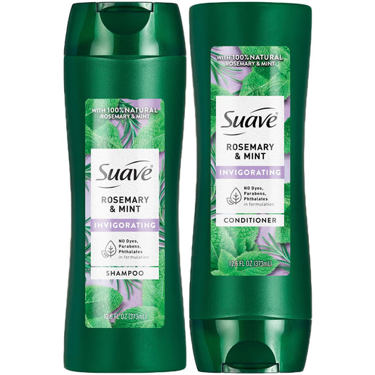 Suave Shampoo and Conditioner, Rosemary & Mint - Invigorating Formula with 100% Natural Essential Oils, 12.6 Oz Ea