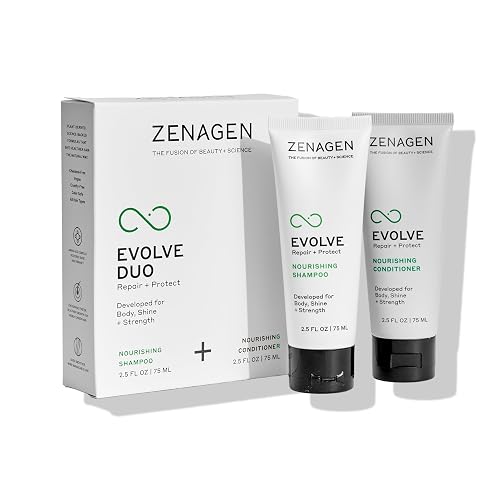 ZENAGEN Evolve Repair + Protect Travel Duo | Nourishing Shampoo + Conditioner, Repairs & Strengthens Damaged Hair, Promotes Thicker Fuller Growth
