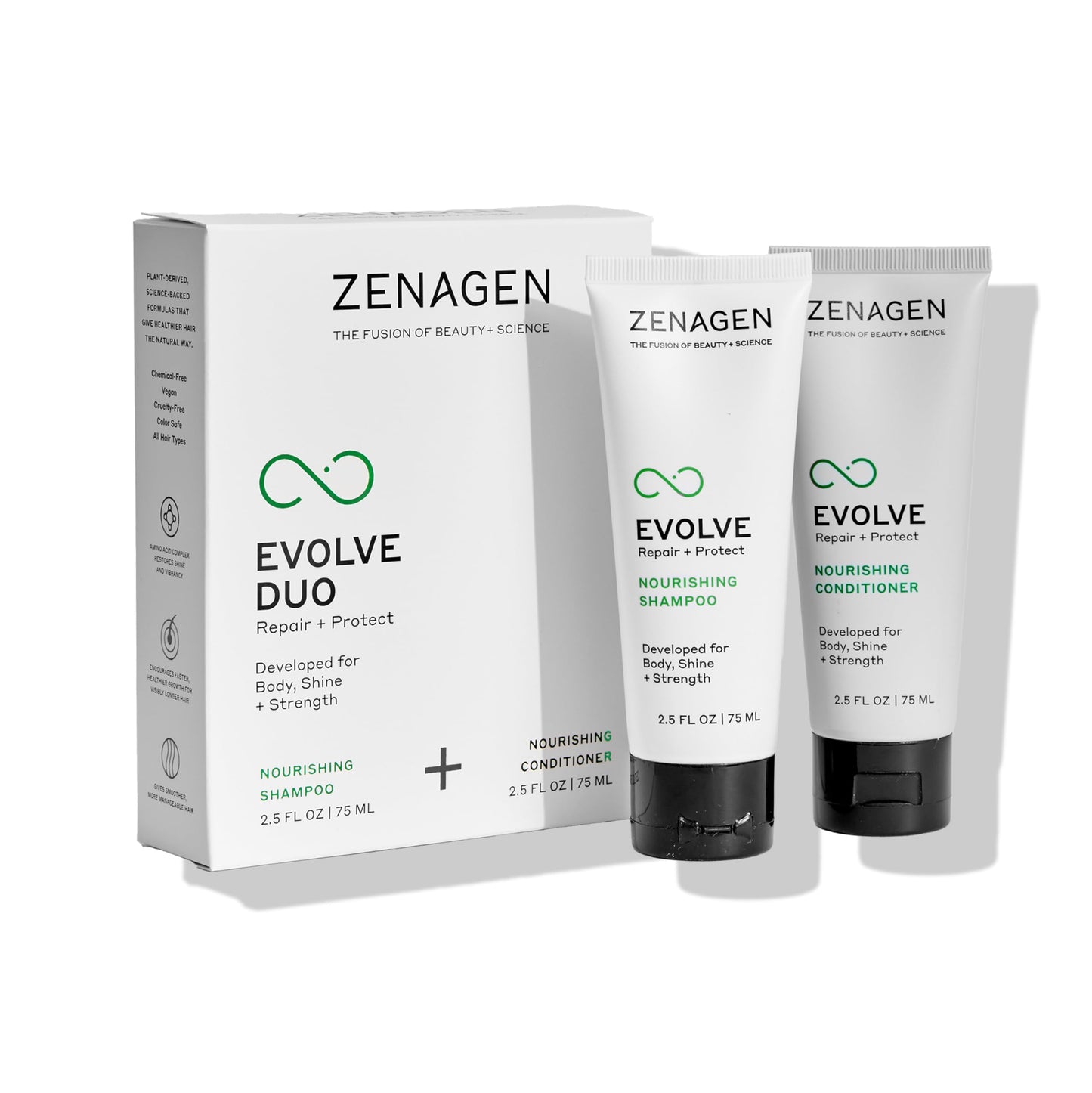 ZENAGEN Evolve Repair + Protect Travel Duo | Nourishing Shampoo + Conditioner, Repairs & Strengthens Damaged Hair, Promotes Thicker Fuller Growth