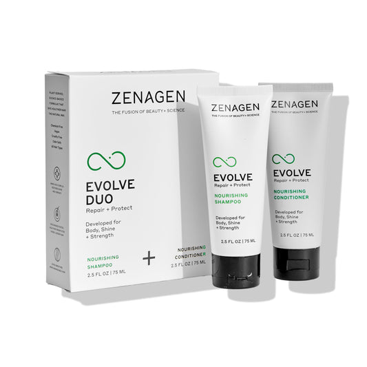 ZENAGEN Evolve Repair + Protect Travel Duo | Nourishing Shampoo + Conditioner, Repairs & Strengthens Damaged Hair, Promotes Thicker Fuller Growth