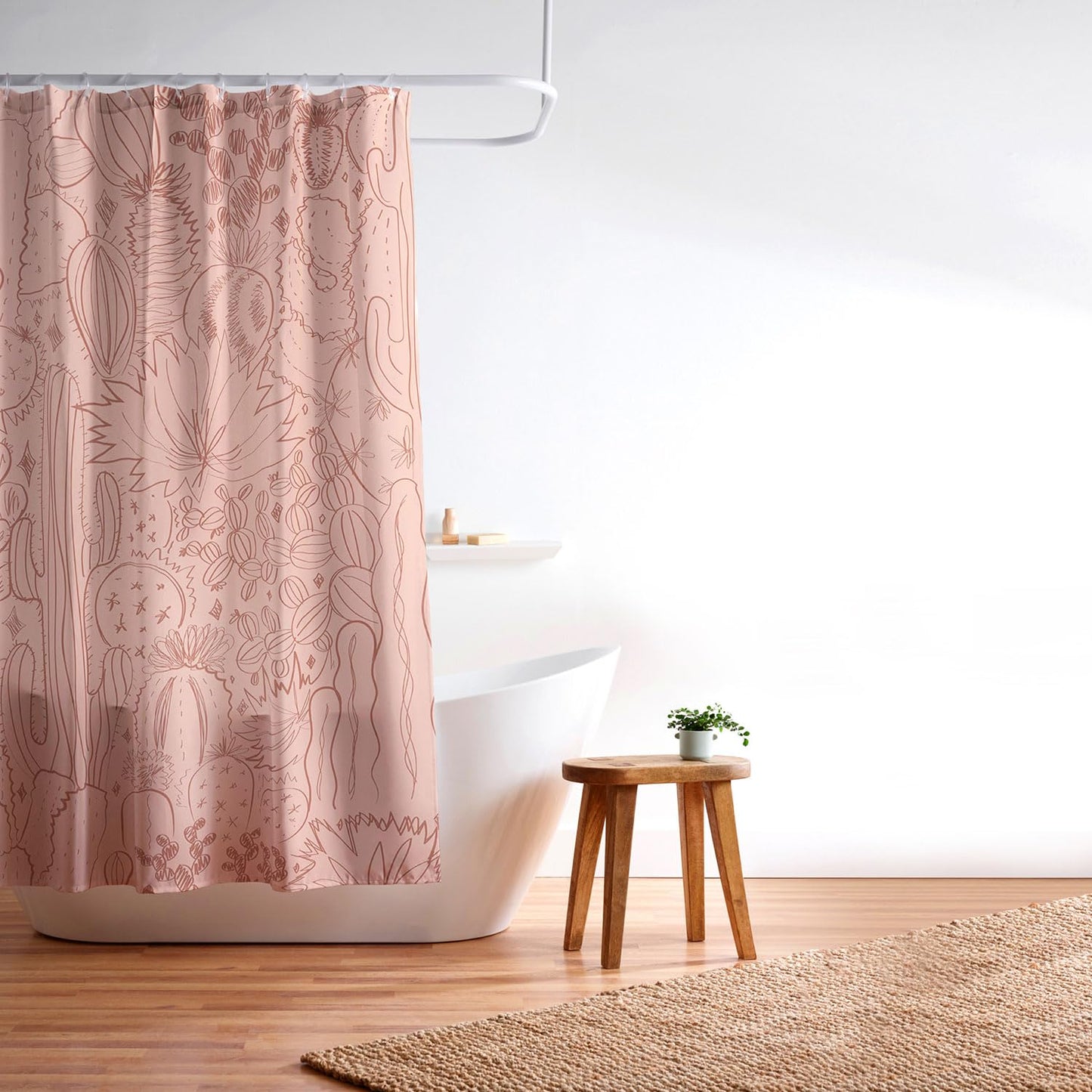 Society6 Shower Curtain - Bathroom Decor by Doodle by Meg - Fabric Shower Curtains for Bathroom, 72" x 69", Cactus Scenes in Pink
