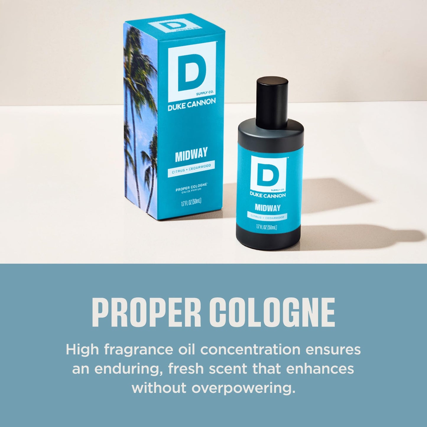 Duke Cannon Proper Cologne Midway | Men's Eau de Parfum | Citrus and Cedarwood | Fresh, Woodsy, Long-Lasting Scent | 1.7 fl oz